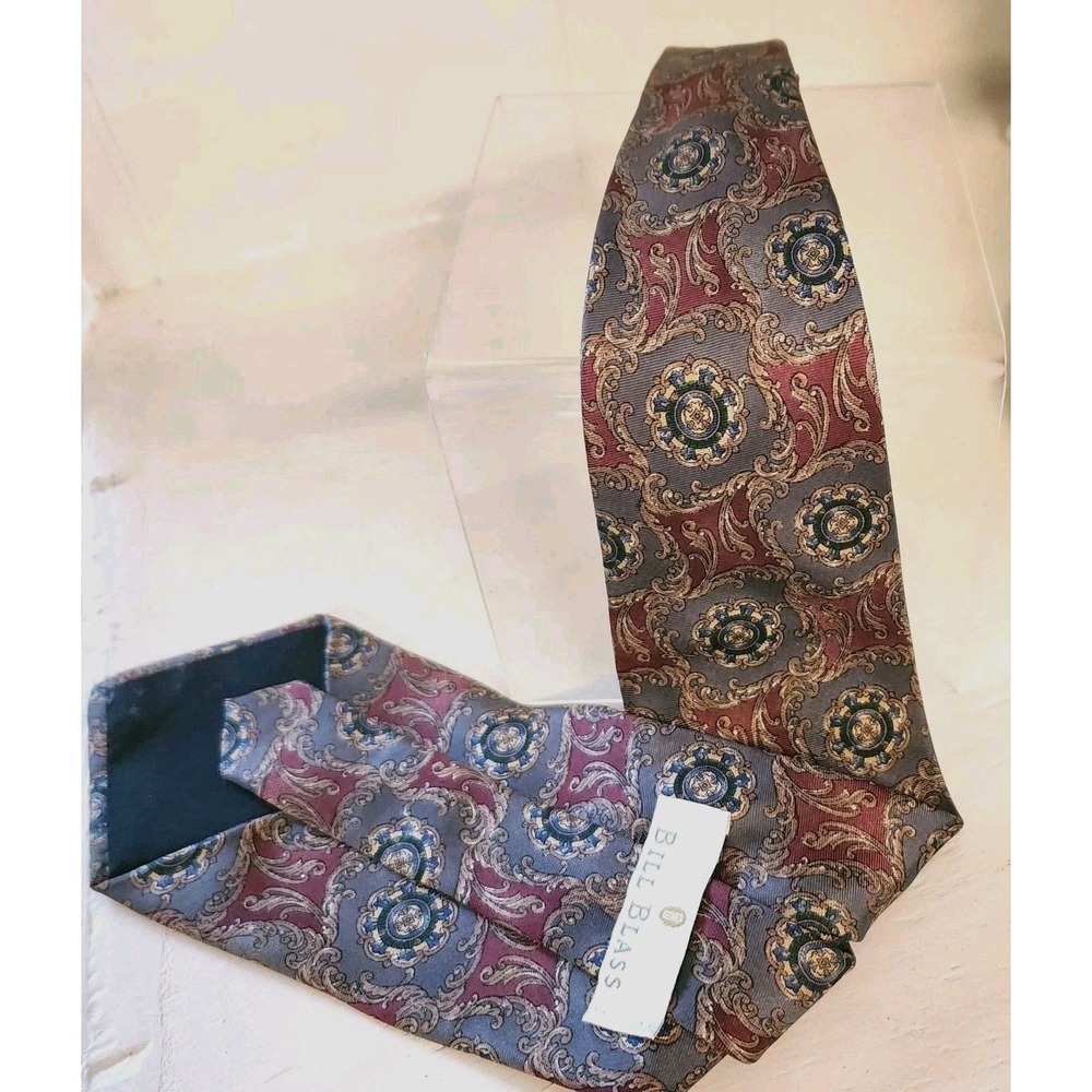Men's Bill Blass Tie 100% Silk Abstract Multi Color Print ,Burgandy, Stone